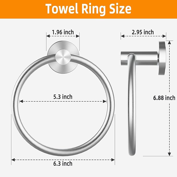 Brushed Silver Towel Ring 2Pack, SUS304 Stainless Steel Hand Towel Holder - Image 6