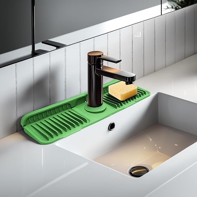 17.7" Green Button Style Faucet Drip Catcher – Silicone Faucet Mat by Unknown