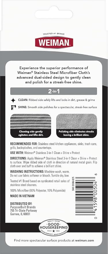 Weiman Microfiber Cloth for Stainless Steel, Safely Traps and Removes Dirt - Image 2