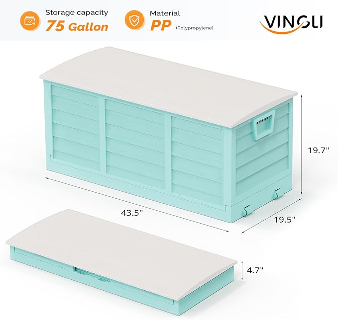 VINGLI 75 Gallon Collapsible Outdoor Storage Box, Simple-to-assemble Plastic Storage Containers with Lid, Patio Deck Box Furniture for Garden, Pool, Balcony, Yard (Green) - Image 4