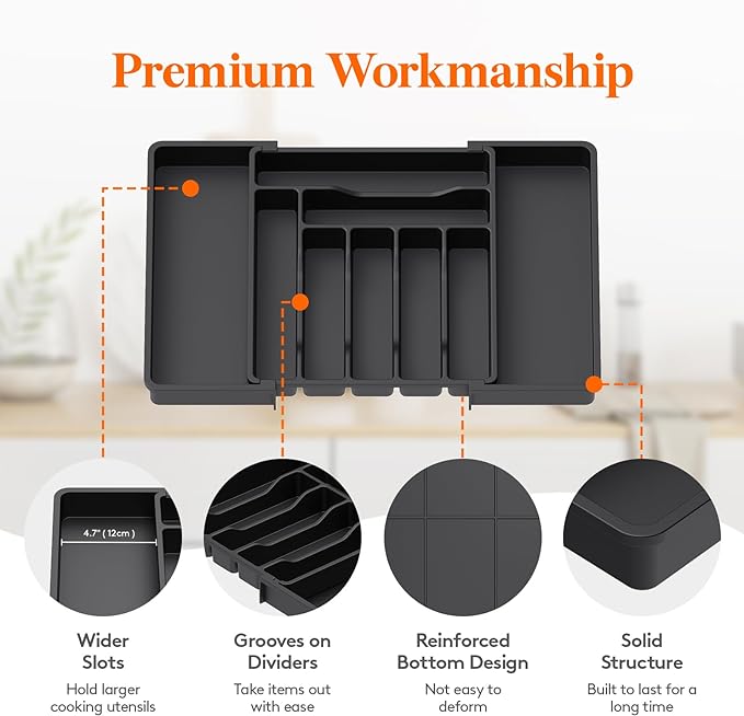 Lifewit Utensil Organizer for Kitchen Drawer, Expandable Cooking Silverware Tray - Image 6