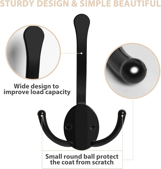 20 Pack Coat Hooks Heavy Duty, Metal Three Prongs Large Coat Hooks Wall Mounted - Image 4