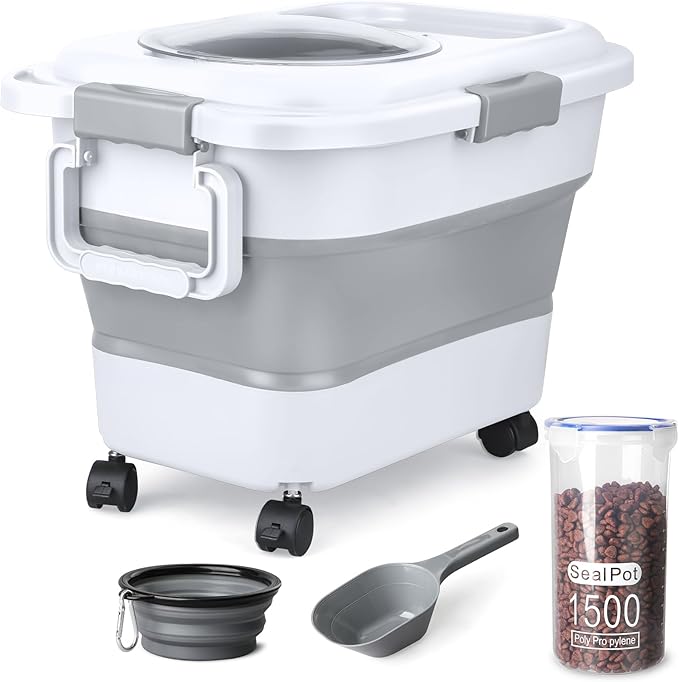 Dog Food Storage Container, 10-20 lbs Airtight Collapsible Cat Food Storage by TIOVERY