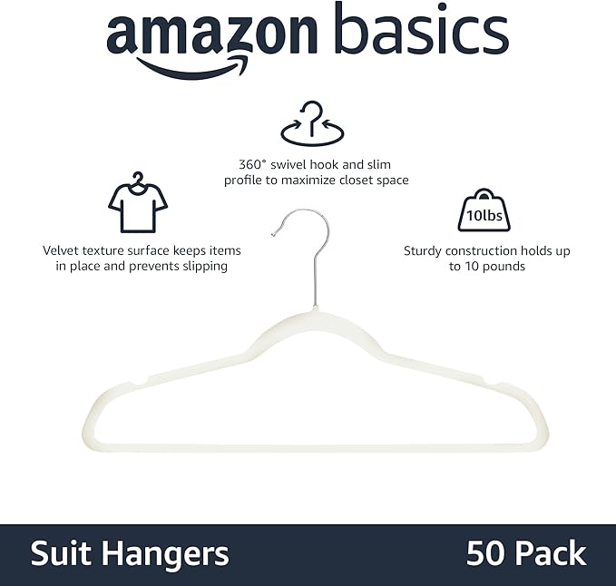Amazon Basics Slim Velvet Non-Slip Space Saving Suit Clothes Hangers - Image 2