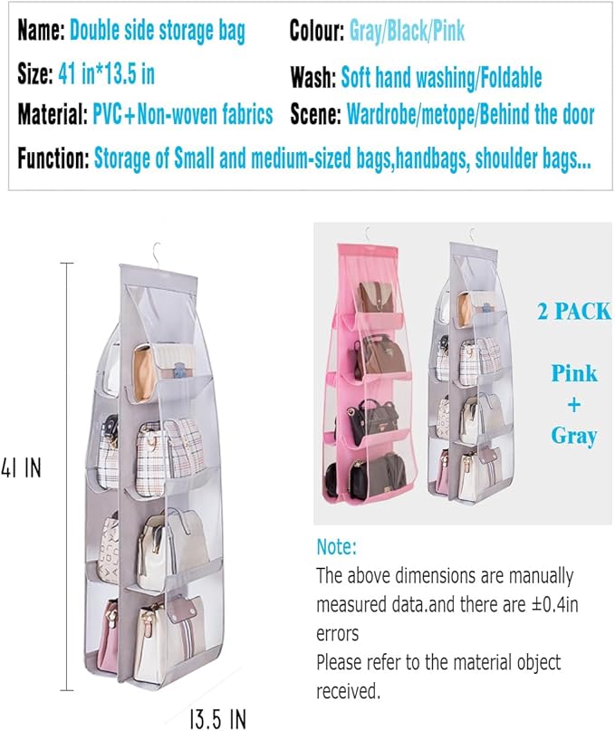 AARAINBOW 2 Packs Hanging Handbag Purse Organizer, Hanging Hand Bag Organizer - Image 5