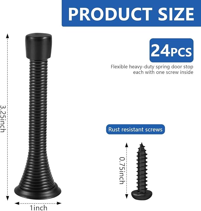 24 Pack Spring Door Stops 3 1/4 Inch Flexible Heavy Duty Spring Door Stopper - Image 2