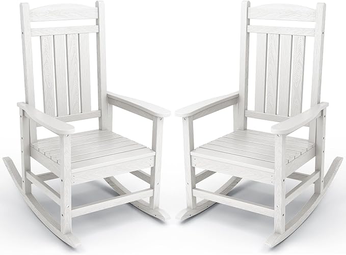 KINGYES HDPE Patio Rocking Chair Set of 2, Outdoor Rocking Chairs Porch Rocker for Adults, White by KINGYES