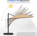 HOMSHADE 10 ft Square Cantilever Patio Umbrella with Base Included, Solar Lights Large Umbrella Outdoor Patio with 360°Rotation&Tilting, LED Lighted Offset Umbrellas w/Stand for Pool Deck - Image 6