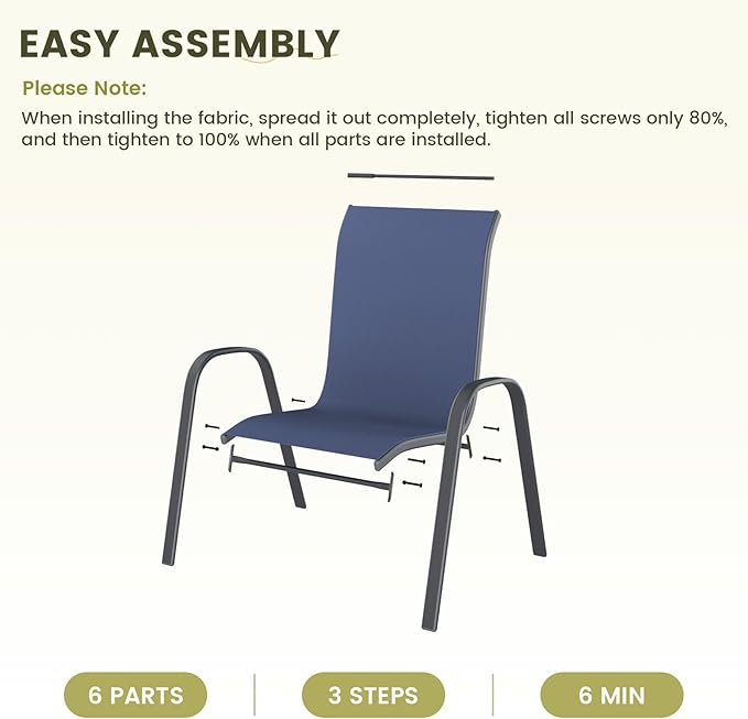 UDPATIO Patio Chairs Set of 8, Stackable Outdoor Dining Chairs with High Back, Breathable Textilene Fabric Outdoor Chair All Weather, 350LBS Capacity for Garden, Backyard (Blue) - Image 8