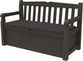 Keter Solana 70 Gallon Storage Bench Deck Box for Patio Furniture, Front Porch Decor and Outdoor Seating – Perfect to Store Garden Tools, Brown/Brown by Keter