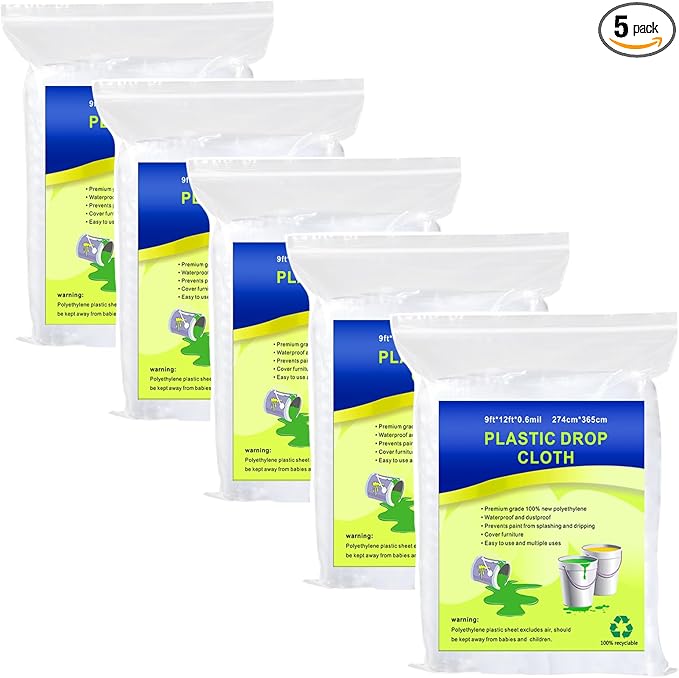 5 Pieces Plastic Drop Sheets for Painting, Waterproof and Dust-Proof Clear by Cedolio