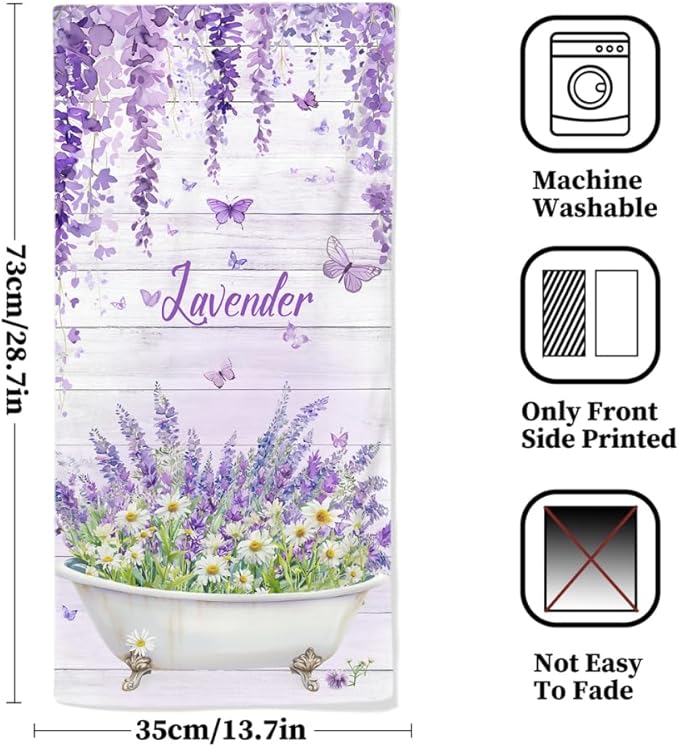 Lavender Hand Towels Set of 2 Lightweight Breathable Purple Floral Bath Towels - Image 2