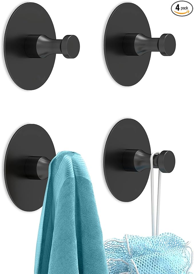 Adhesive Hooks for Walls No Damage 4 PCS, Heavy Duty Aluminum Strong Adhesive by STWWO