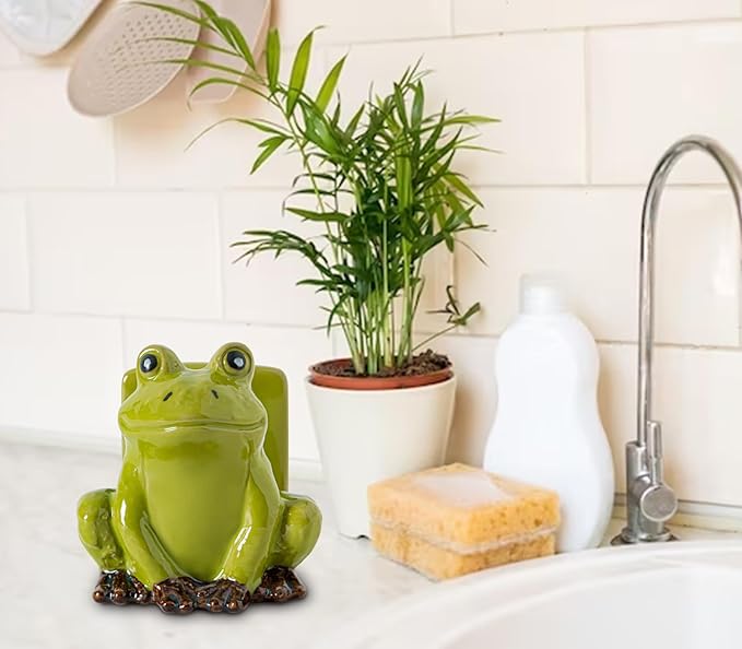 Frog Sponge Holder for Kitchen Sink Cute Kitchen Sponge Holder Ceramic Kitchen - Image 4