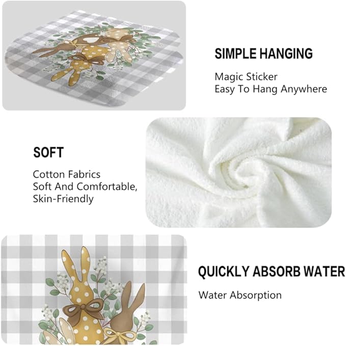 Spring Hand Towels, 2 Packs Buffalo Plaid Easter Bathroom Towels Soft - Image 3