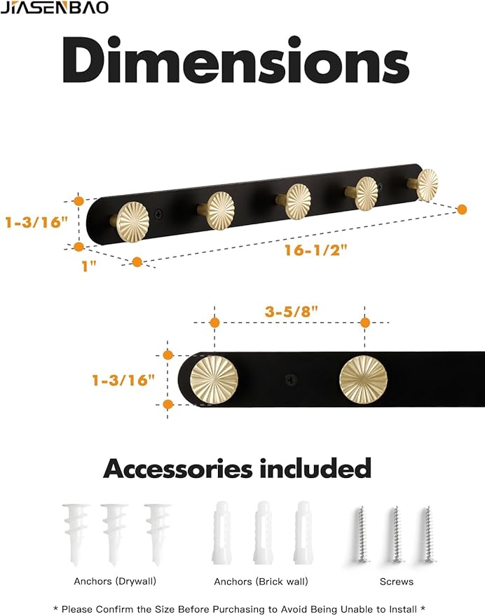 1 Pack Coat Rack Wall Mounted Gold Black Towel Hooks - Image 2