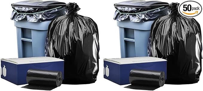 Plasticplace 64-65 Gallon Black Trash Bags, Heavy Duty Toter Can Liners by Plasticplace