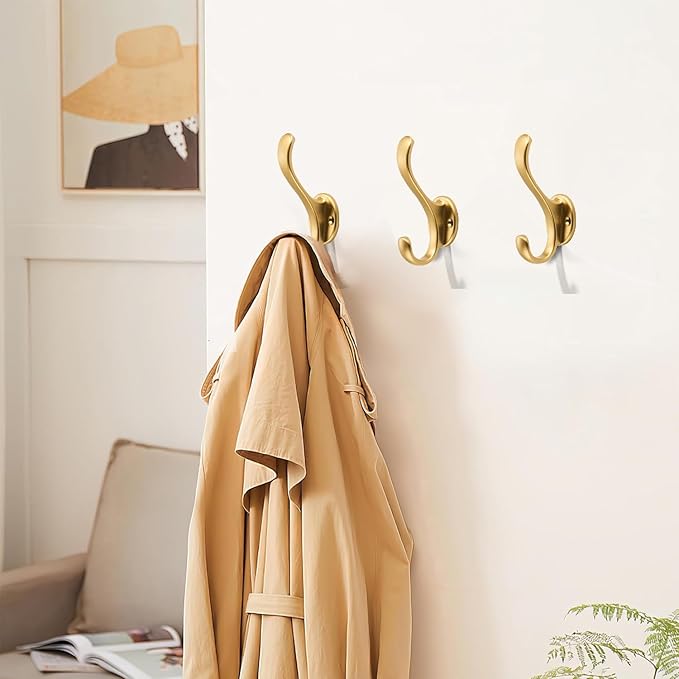 khtumeware 8 Pack Brushed Gold Coat Hooks Wall Mount Heavy Duty Utility Retro - Image 3