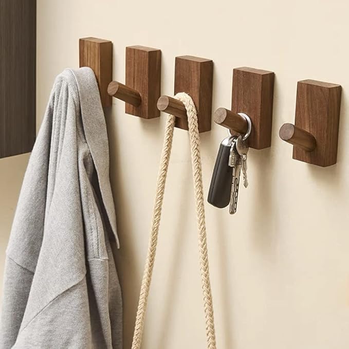 HomeDo Adhesive Wall Hooks Hat Rack, Wooden Coat Hooks Wall Mounted, Decorative - Image 5