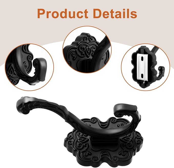 Zonon 8 Pcs Black Vintage Coat Hooks Decorative Towel Hooks - Image 3