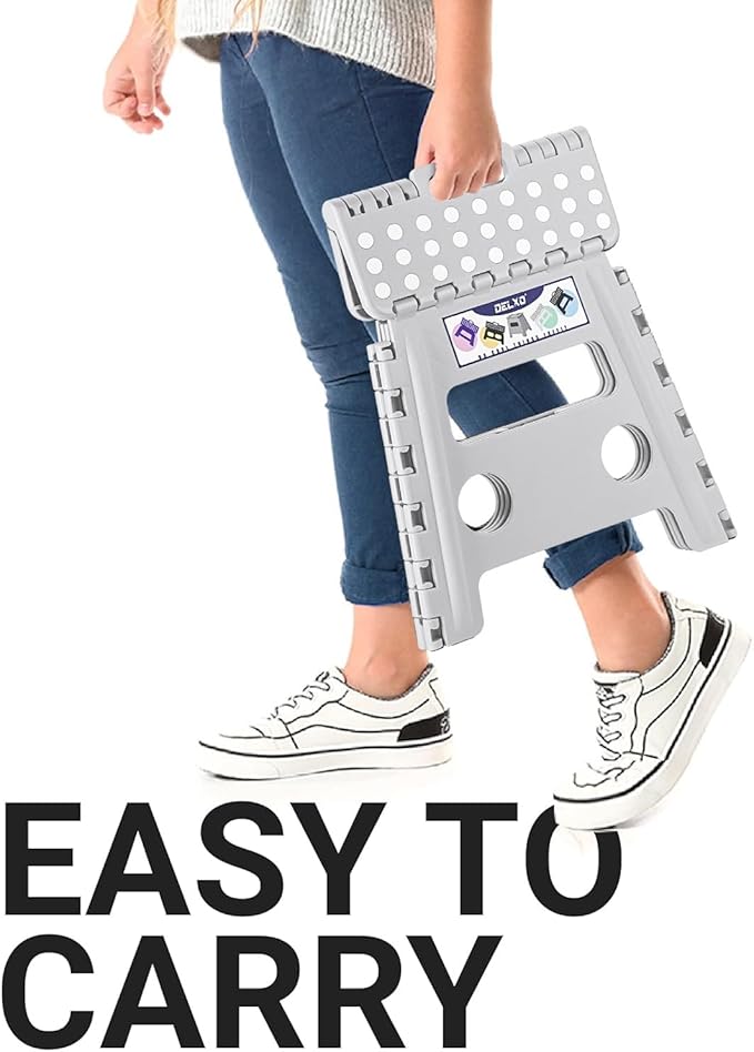 Delxo Folding Step Stool, 13 inch Non-Slip Foldable Stools for Kids & Adults Up to 300 LBS, Step Stool with Handle, Lightweight for Kitchen, Bathroom, Bedroom, Garden, Grey, 1PC - Image 6