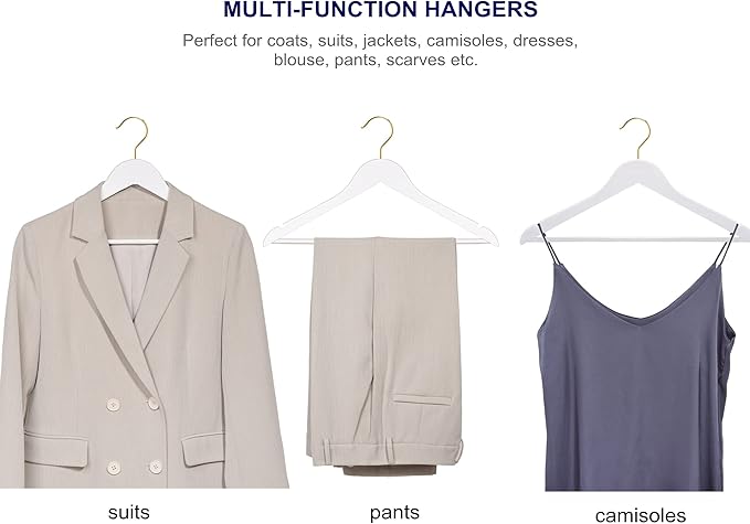 Amber Home 30 Pack Solid Wood Suit Coat Hangers, Smooth White Finish Wooden - Image 5