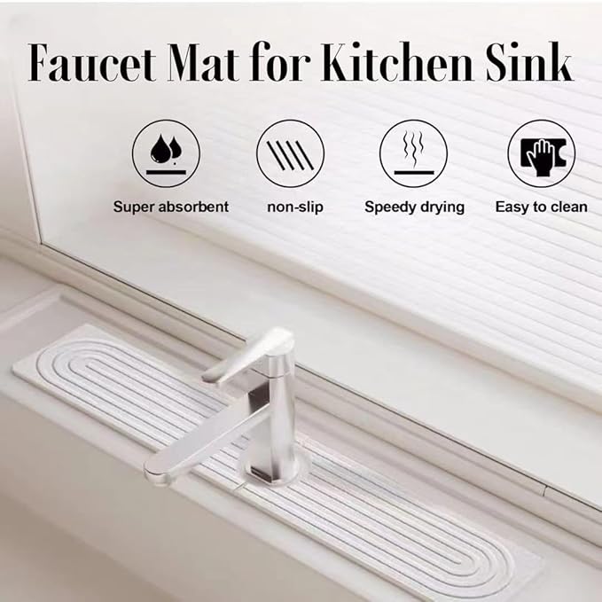 Quick Drying Stone Faucet Mat for Kitchen Sink, 18.1'' Long Diatomite Sink Tray - Image 2