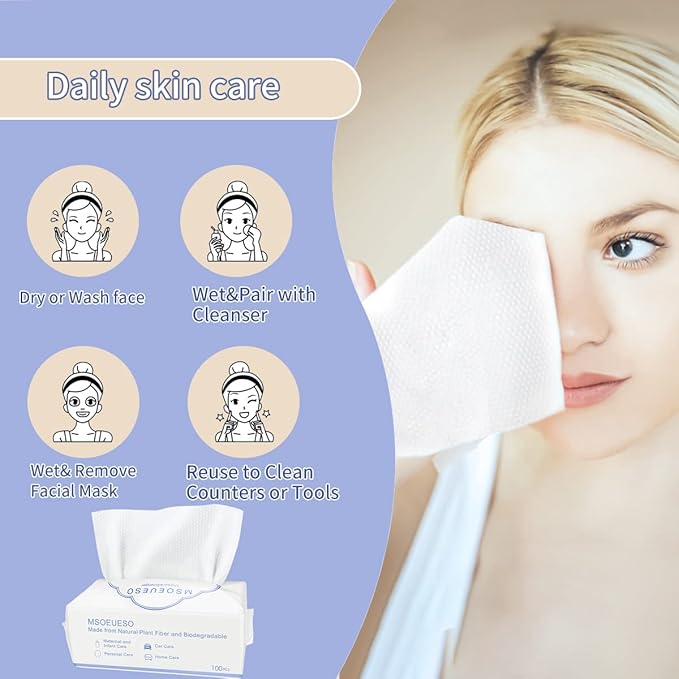 Disposable Face Towel, MSOEUESO Cotton Facial Tissues, Dry Face Cloths - Image 3