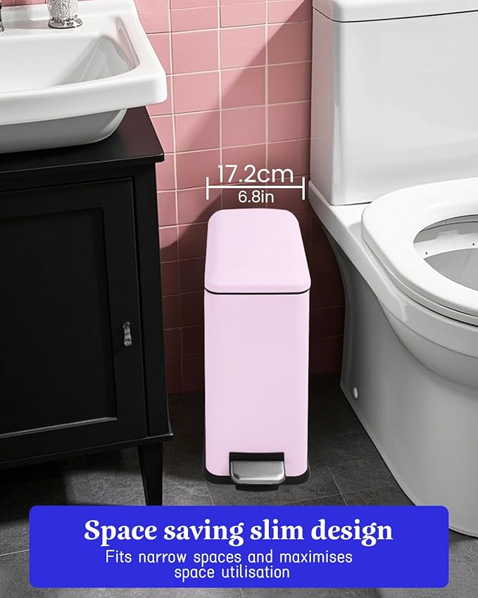 Bathroom Trash Can with Lid, 2.6 Gallon Stainless Steel Slim Garbage Can - Image 2