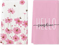 Artoid Mode Pink Flowers Bee Hello Sunshine Spring Kitchen Towels Dish Towels by ArtoidMode
