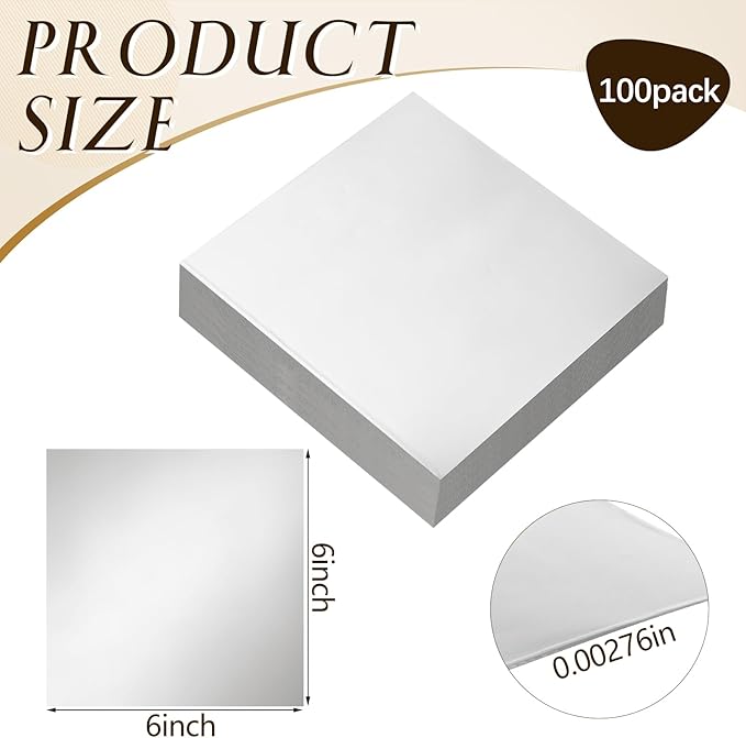 Yaocom 100 Packs Aluminum Metal Crafts DIY Foil 6 Inch x 6 Inch x 0.07 mm Thick - Image 2