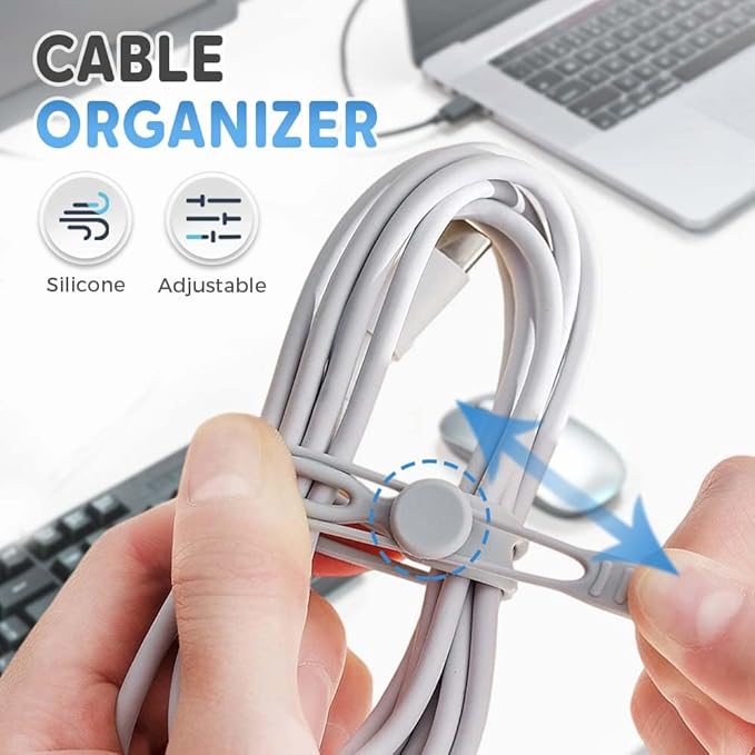 Silicone Cable Organizer Management, Reusable Cable Ties, Cord Holder Charger - Image 2