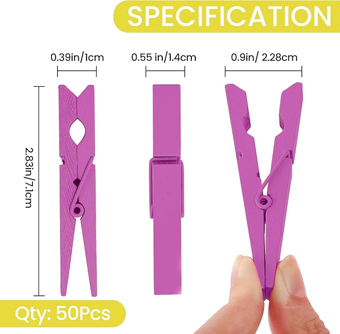 50PCS Colored Wooden Clothespins, 2.9inch Hot Pink Clothes Pins - Image 7