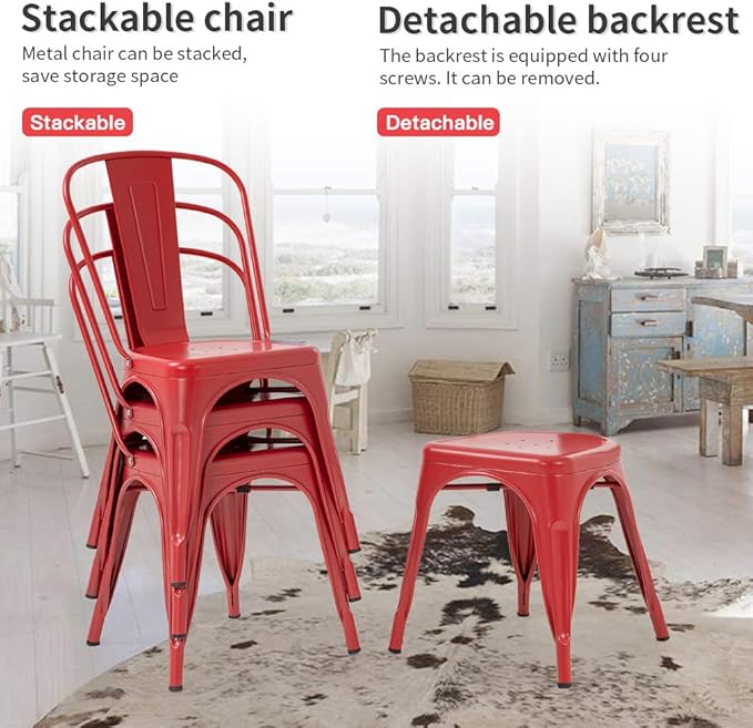 FDW Metal Dining Chairs Set of 4 Indoor Outdoor Chairs Patio Chairs Kitchen Metal Chairs 18 Inch Seat Height Restaurant Stackable Chair Tolix Side 330LBS Weight Capacity - Image 9