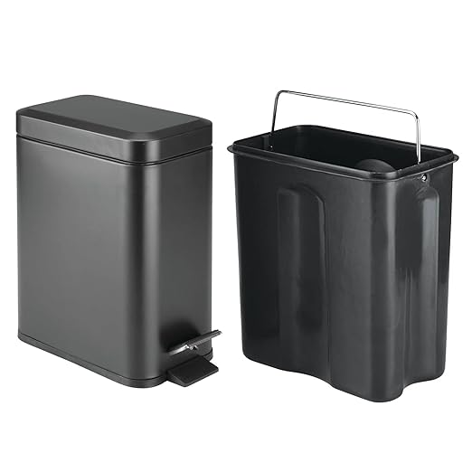 mDesign Metal Freestanding Slim Toilet Bowl Brush and Holder + Rectangle Narrow - Image 8