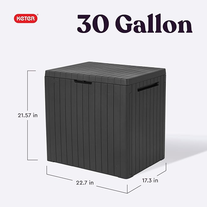 Keter City 30 Gallon Resin Outdoor Storage Box & Patio Side Table for Balcony, Pool, Deck & Garden Accessories, Weather‑Resistant, Dark Grey - Image 2
