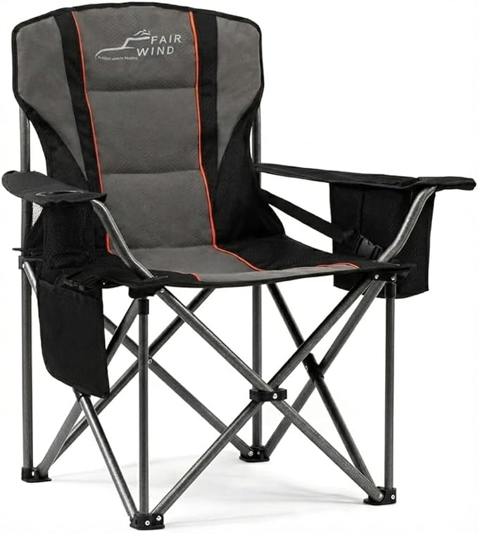 FAIR WIND Heavy Duty Camping Chair, Oversized Padded Folding Chair for Big and Tall (450lbs), Extra Wide Seat with Integrated Cooler & Storage Pocket, Adjustable Lumbar Support for Outdoor by FAIRWINDOutdoorEquipment