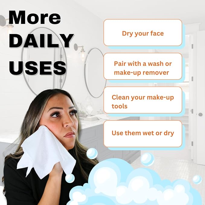 Large Disposable Face Towels, Facial Wipes, Super Soft and Thick Shaving Face - Image 3