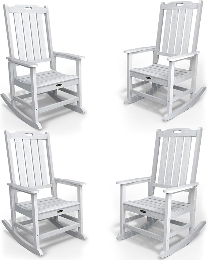 Oversized Rocking Chair Set of 4, Outdoor Rocking Chair for Adults, All Weather Resistant Porch Rocker for Lawn Garden, White by THOEOE