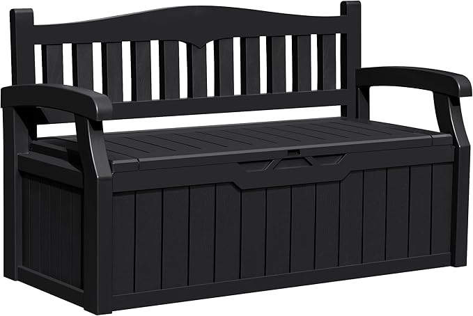 Greesum 80 Gallon Outdoor Storage Bench, Resin Patio Furniture with Armrest,Waterproof and UV-Resistant, Perfect to Garden, Poolside and Lawn, Black by BuynowfromGreesum