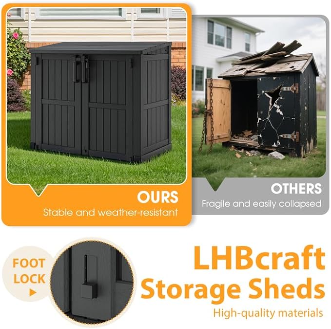 LHBcraft Outdoor Storage Cabinet 36 Cu Ft with Lockable Doors, Portable Horizontal Resin Storage Shed - Easy to Assemble, Waterproof Small Storage Shed with Floor Black - Image 4