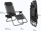 Nazhura Set of 2 Relaxing Recliners Patio Chairs Adjustable Steel Mesh Zero Gravity Lounge Chair Beach Chairs with Pillow and Cup Holder Black - Image 3