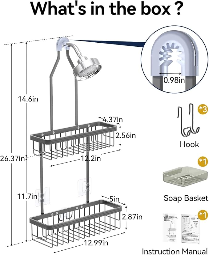 YASONIC Shower Caddy Hanging, Never Rust Shower Organizer Hanging, Aluminum - Image 2