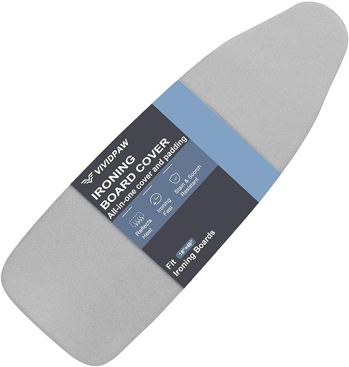 Ironing Board Cover and Pad 18x49, Extra Wide, Thick Padding, Elastic Edge by VividPaw