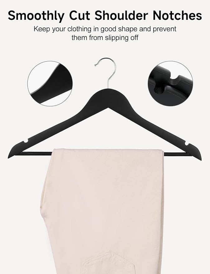 StorageWorks Black Wooden Hangers 20 Pack, Heavy Duty Wood Hangers - Image 7