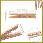 Wooden Clothes Pins, 100 Pack, 2.9 Inch, Large Natural Birchwood, Rust and - Image 2