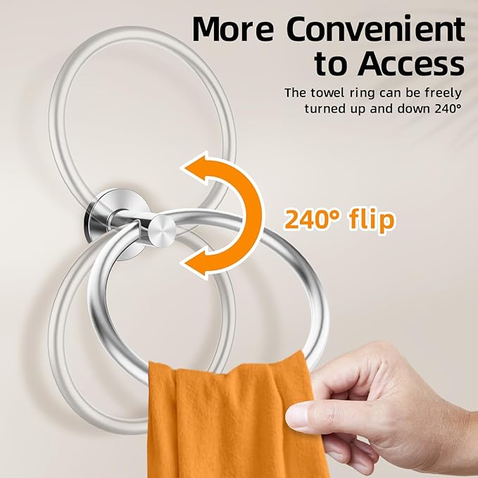 Brushed Silver Towel Ring 2Pack, SUS304 Stainless Steel Hand Towel Holder - Image 4
