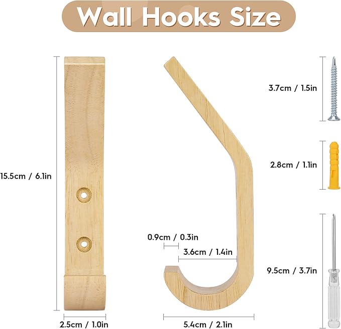 Wooden Coat Hooks Wall Hooks, Natural Oak Wood Hooks Decorative Vintage Wood - Image 4