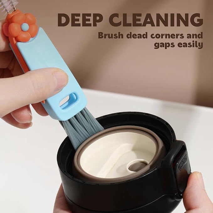 3-in-1 Cup Lid Cleaning Brush Set, and Corner Brushes, Plastic Nylon Bristles - Image 5