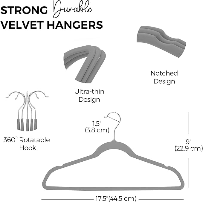 HOUSE DAY Premium Velvet Hangers 50 Pack Grey, Non-Slip Flocked Felt Hangers - Image 7